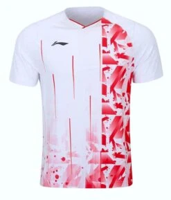 Badminton T-shirt - Flakes White/Red UNISEX